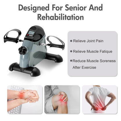 under Desk Bike Pedal Exerciser, Mini Exercise Bike with Digital Display, Portable Foot Cycle Arm & Leg Peddler Machine for Home