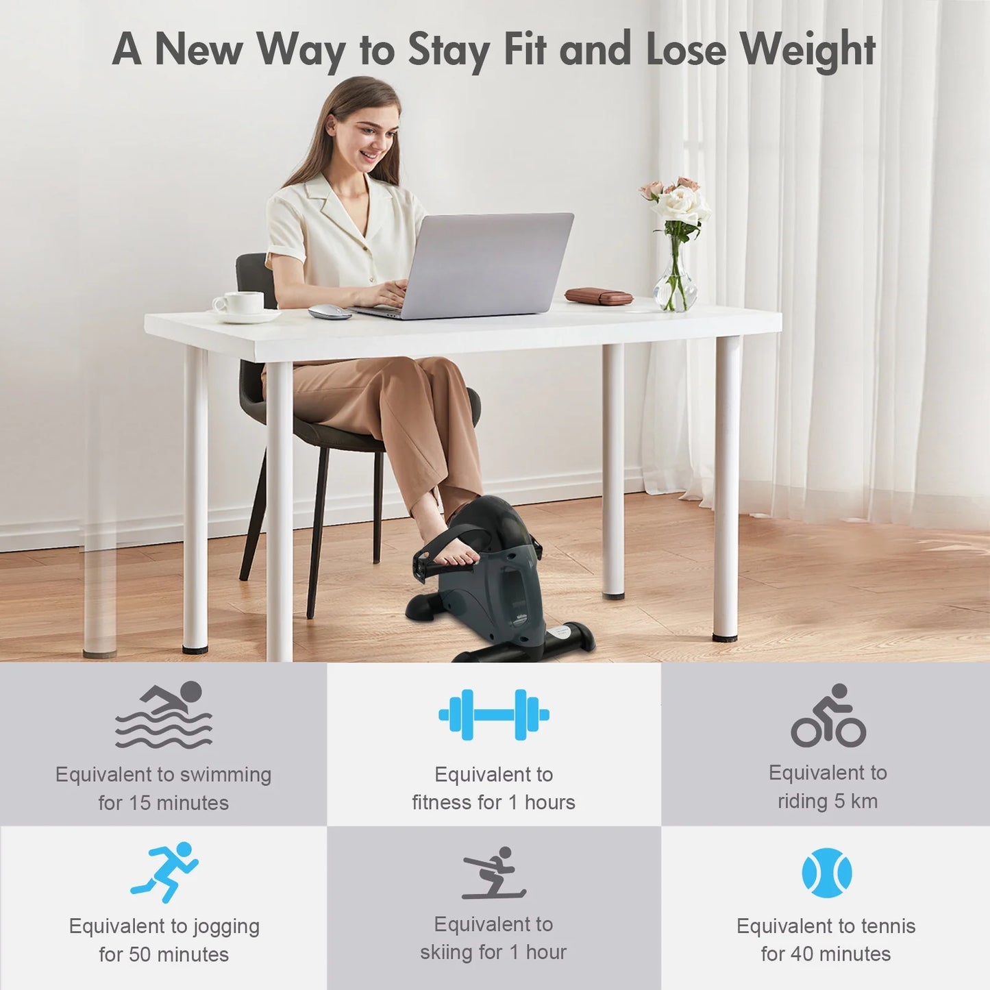 under Desk Bike Pedal Exerciser, Mini Exercise Bike with Digital Display, Portable Foot Cycle Arm & Leg Peddler Machine for Home
