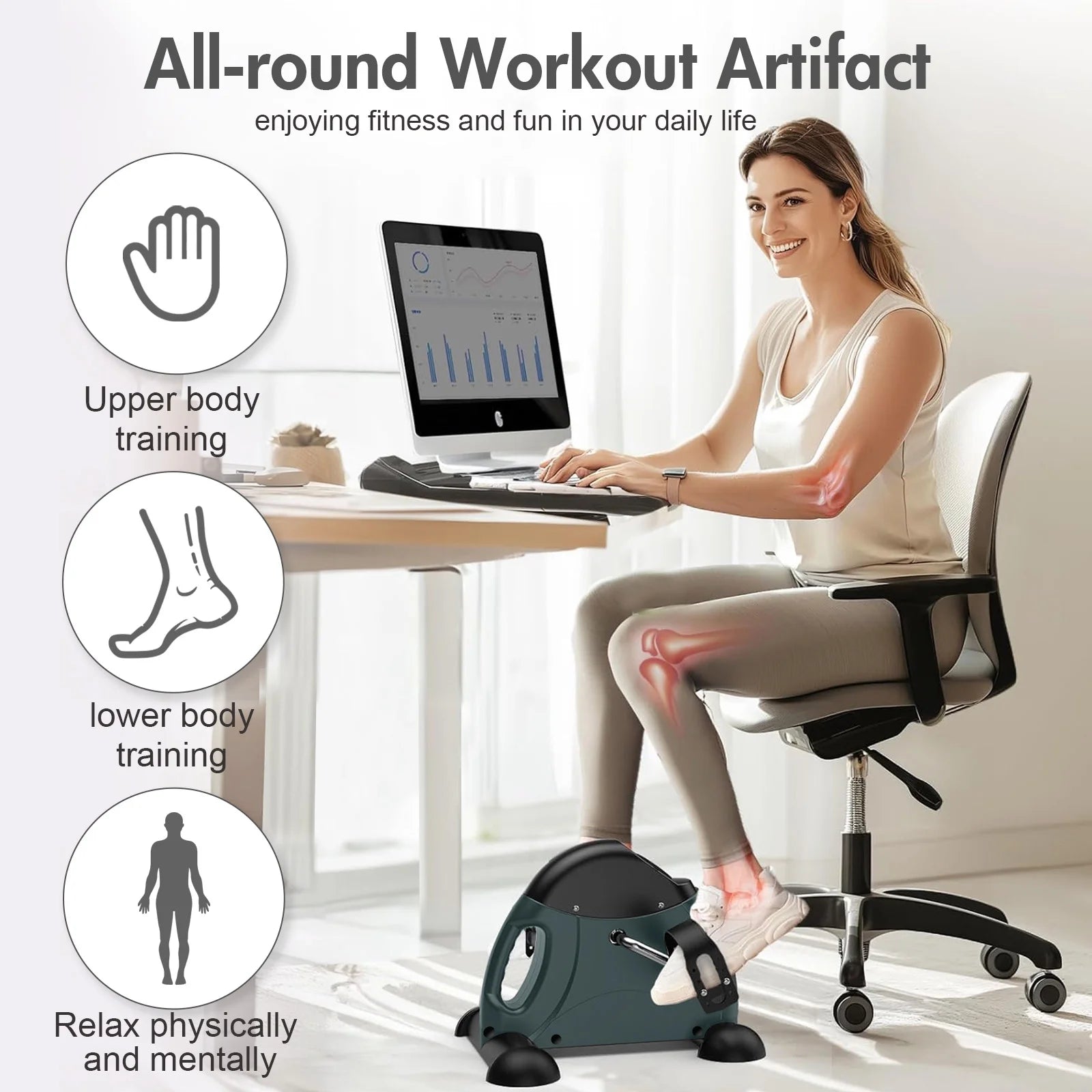 under Desk Bike Pedal Exerciser, Mini Exercise Bike with Digital Display, Portable Foot Cycle Arm & Leg Peddler Machine for Home